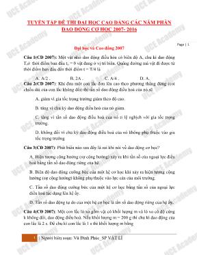 Tuyển tập đề thi Đại học, Cao đẳng các năm phần dao động cơ Vật lí lớp 12 - Vũ Đình Phúc